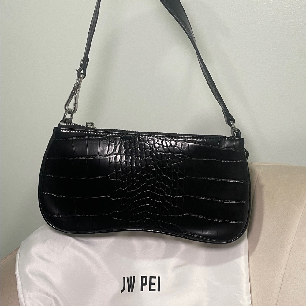 JW PEI Black Croc-Texture Shoulder Bag